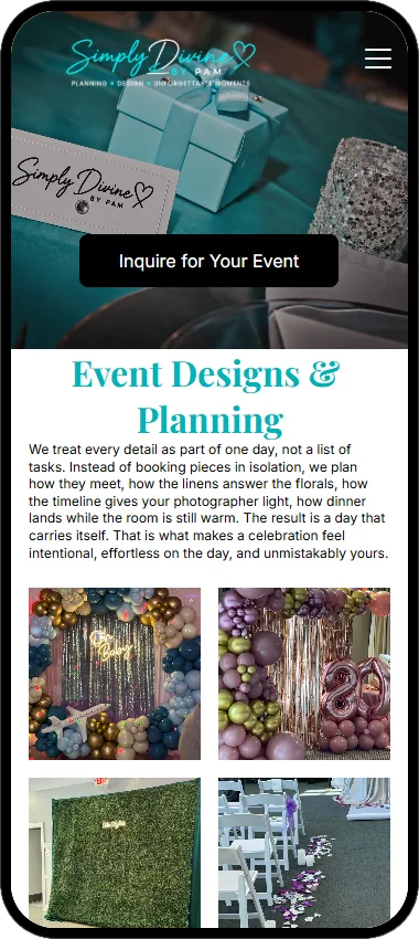 Event designs page on a phone